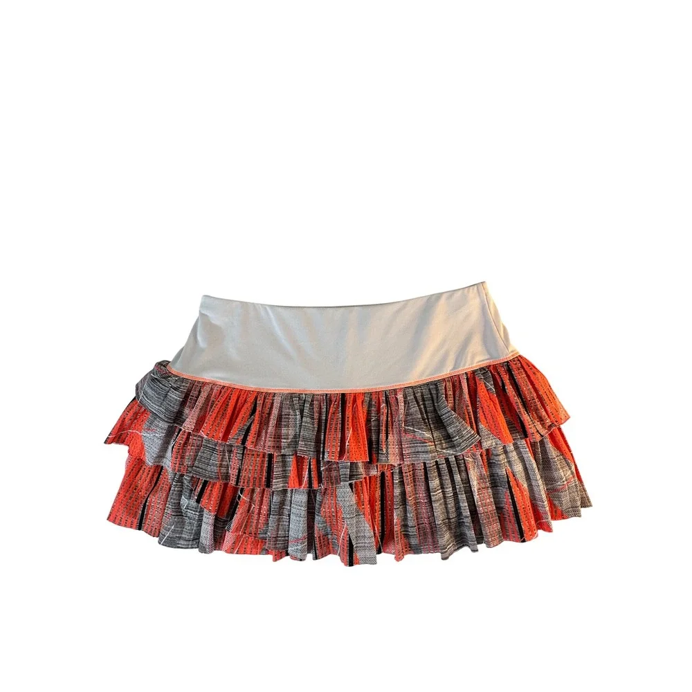 Lucky in Love‎ Tennis Skort Skirt Size L White Orange Grey Tiered Activewear